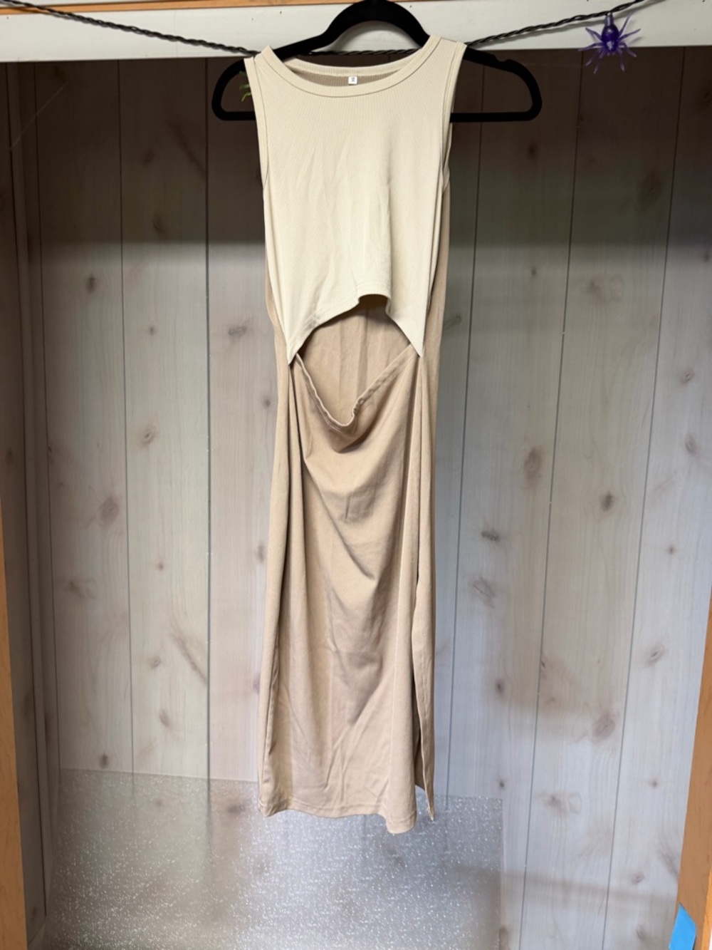 Sleeveless Cutout Maxi Dress in Beige